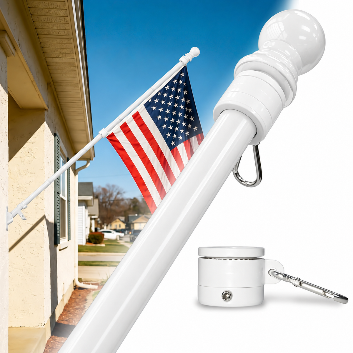6FT Stainless Steel Flagpole - Tangle-Free Outdoor Flagpole Kit Without Bracket