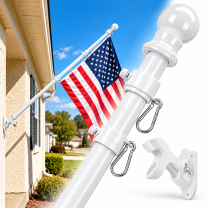 Wall Mount Flag Holder 6Ft Retractable Outdoor Flagpole Kit with Bracket Base