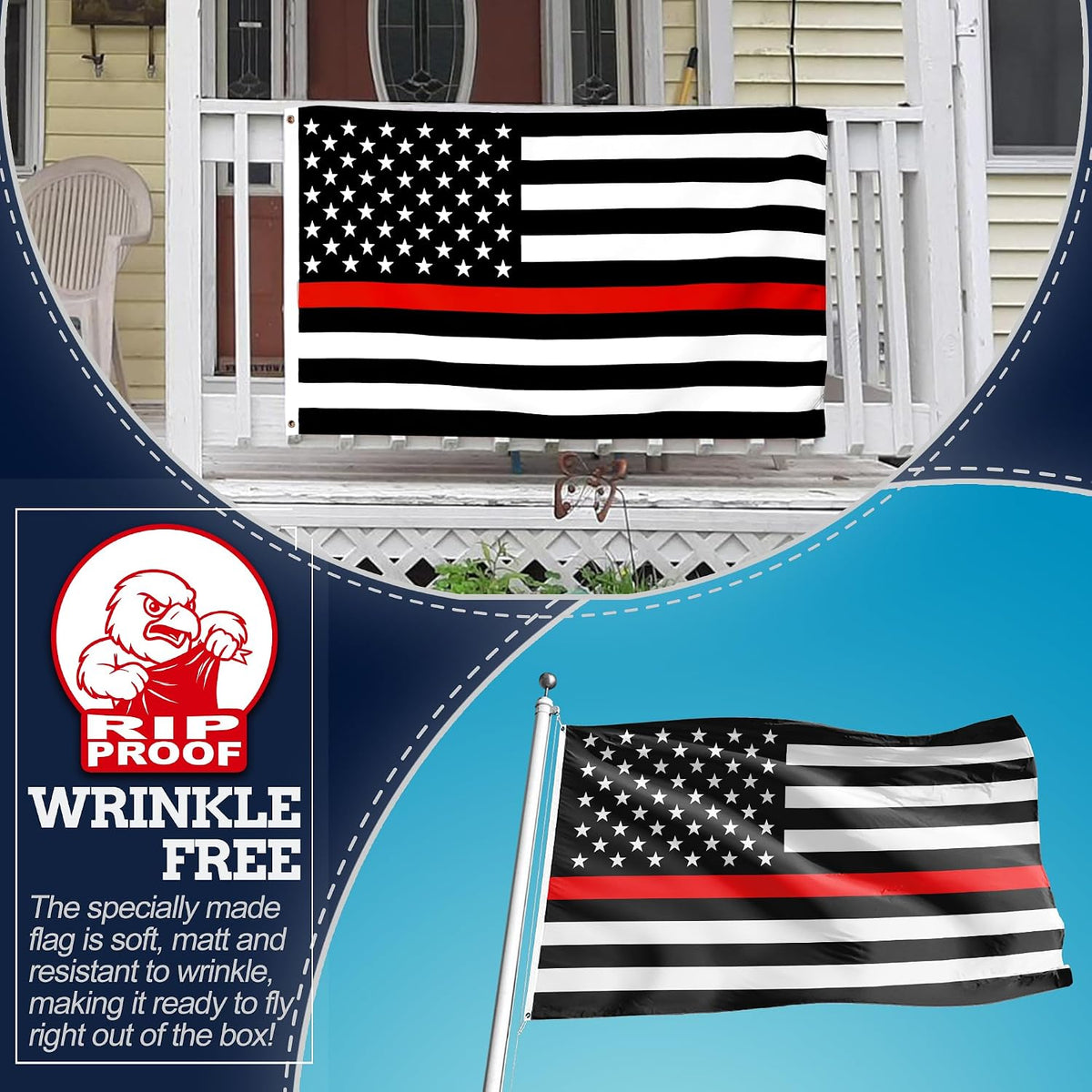 3' x 5' Rip-Proof Double-Sided 3-Ply Thin Red Line American Flag | Heavy-Duty Outdoor Flag