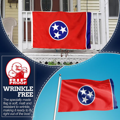 3' x 5' Rip-Proof Double-Sided 3-Ply Tennessee State Flag | Heavy-Duty Outdoor Flag