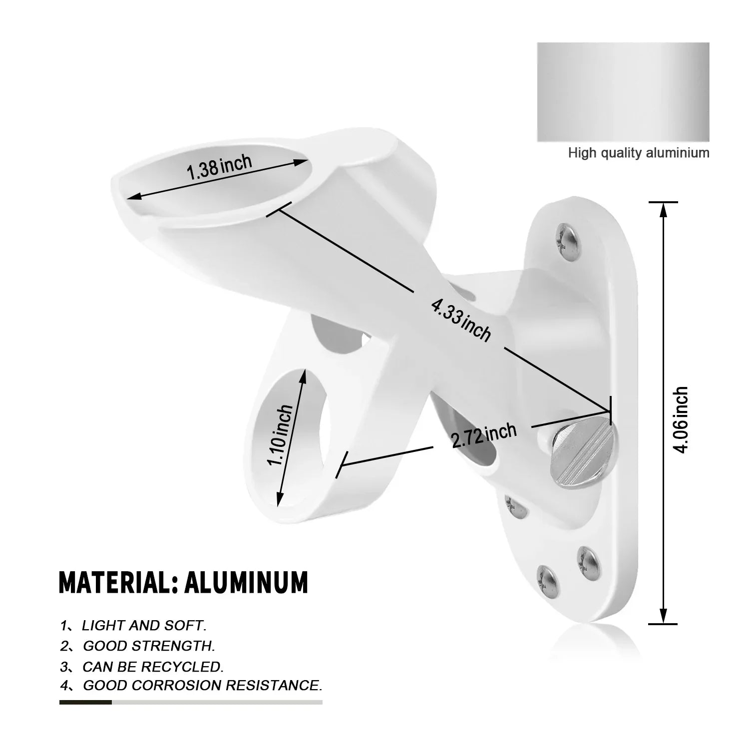 Adjustable aluminum flagpole bracket mounting detail