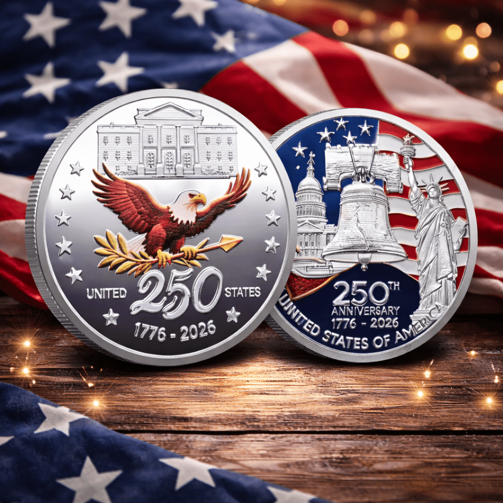 America 250th Anniversary Commemorative Challenge Coin - Silver Plated