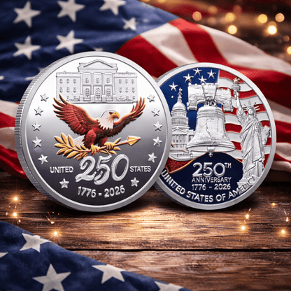 America 250th Anniversary Commemorative Challenge Coin - Silver Plated