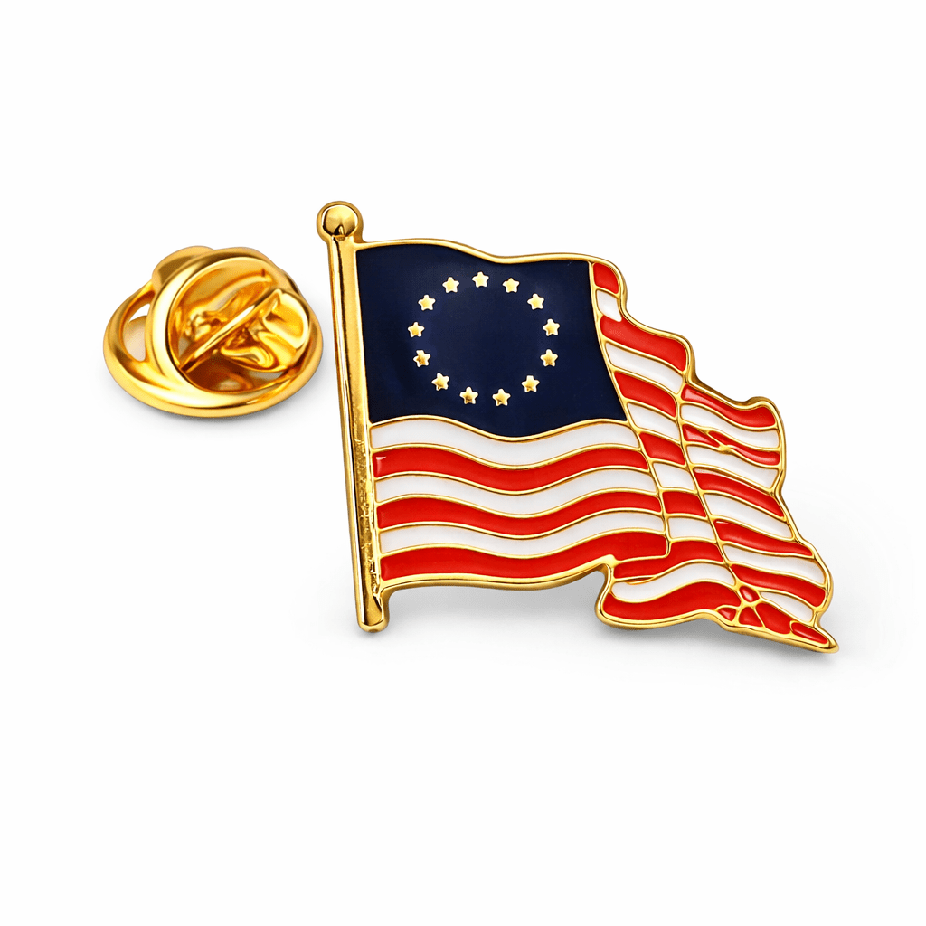 Betsy Ross American Waving Flag Cloisonne Lapel Pin