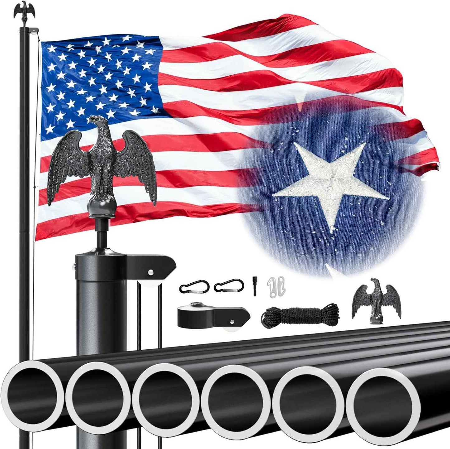 Premium Heavy Duty Flag Pole for Outside House,12 Gauge Extra Thick Aluminum Flagpole with 3x5 American Flag Outdoor, Inground Flag Pole Pole Kit for Residential Commercial