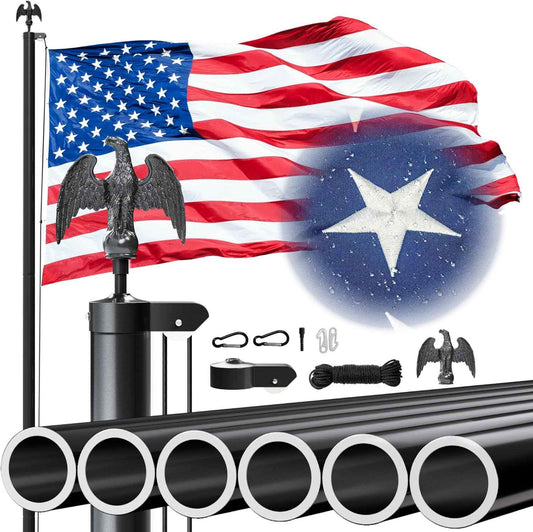 Premium Heavy Duty Flag Pole for Outside House,12 Gauge Extra Thick Aluminum Flagpole with 3x5 American Flag Outdoor, Inground Flag Pole Pole Kit for Residential Commercial