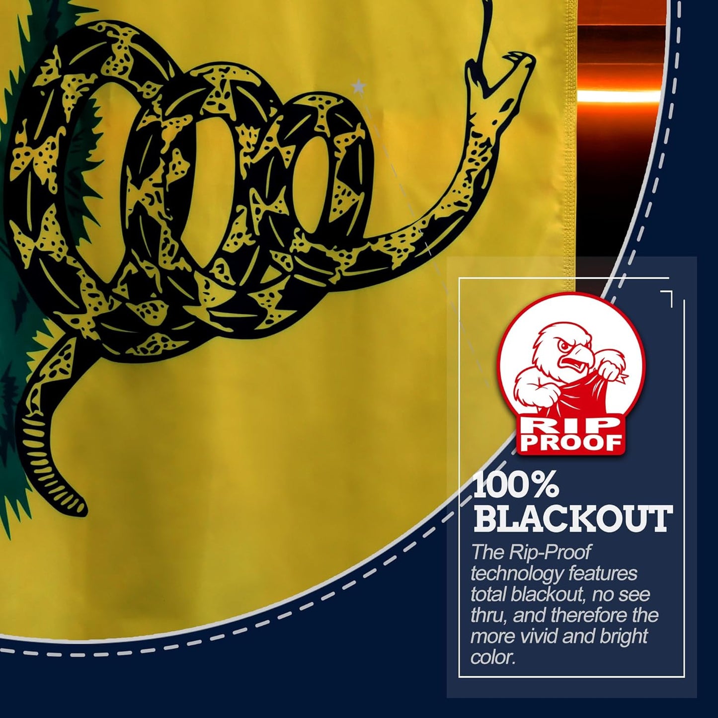 Black snake design on a yellow and blue background with Rip-Proof branding.