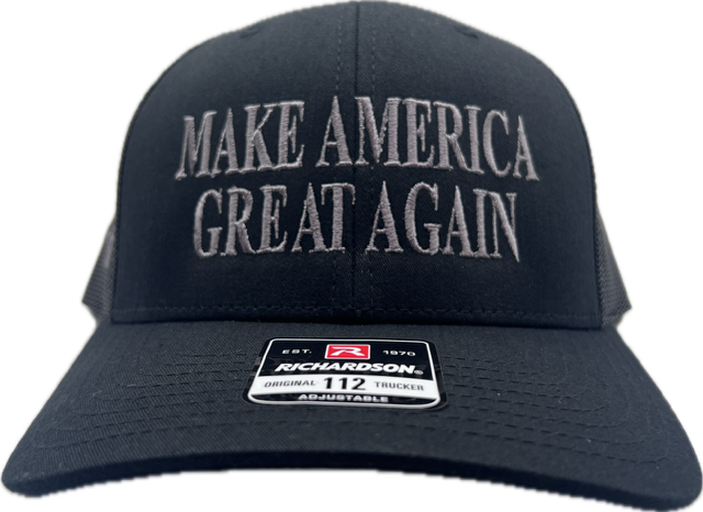 Dark MAGA Cap with sleek, understated design and bold embroidery, ideal for a modern patriotic statement.