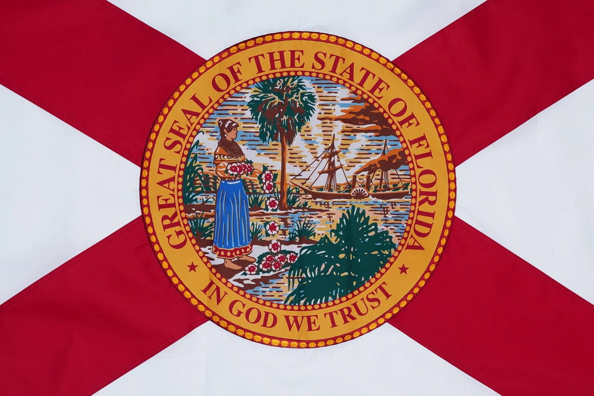 Florida state flag embroidered detail and fabric construction
