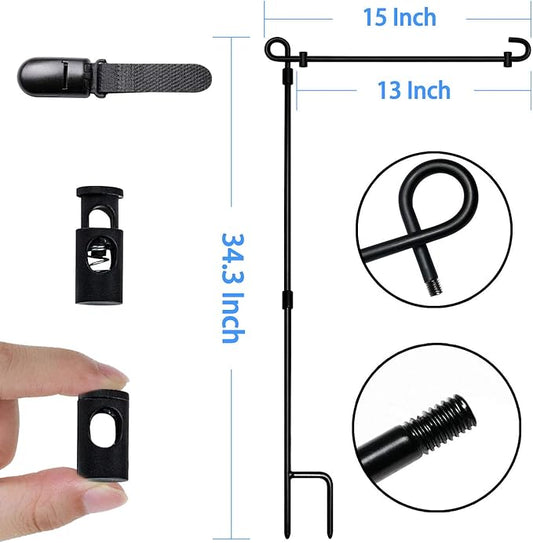 Garden Flag Stand, Premium Garden Flag Pole Holder Metal Powder-Coated Weather-Proof Paint with one Tiger Clip and two Spring Stoppers without flag