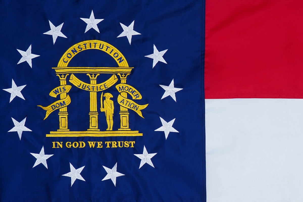 Georgia state flag embroidered detail and fabric construction