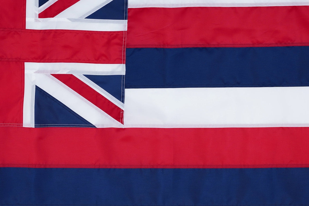 Hawaii state flag embroidered detail and fabric construction