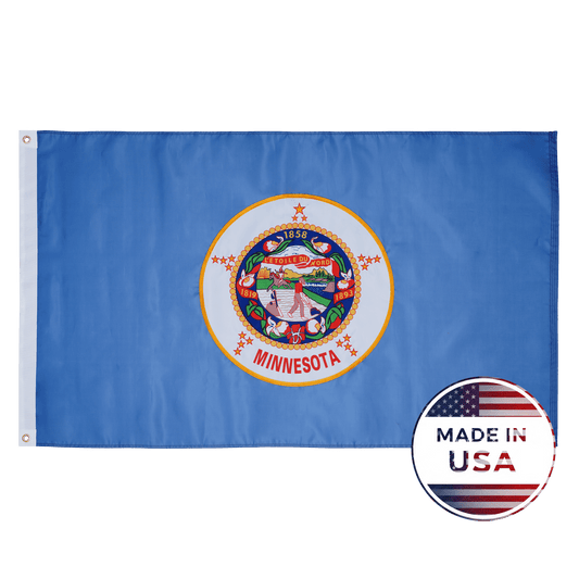 Historic Minnesota state flag made in USA with embroidered outdoor construction