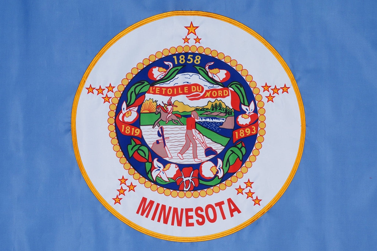 Historic Minnesota state flag embroidered detail and fabric construction
