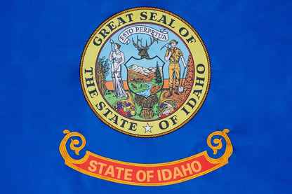 Idaho state flag embroidered detail and fabric construction