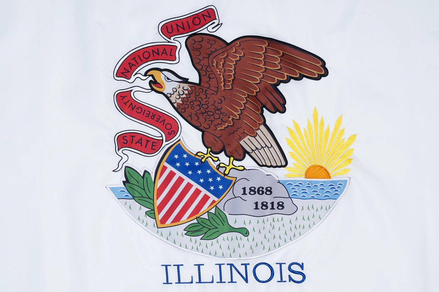 Illinois state flag embroidered detail and fabric construction
