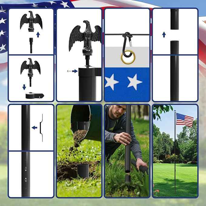 Premium Heavy Duty Flag Pole for Outside House,12 Gauge Extra Thick Aluminum Flagpole with 3x5 American Flag Outdoor, Inground Flag Pole Pole Kit for Residential Commercial