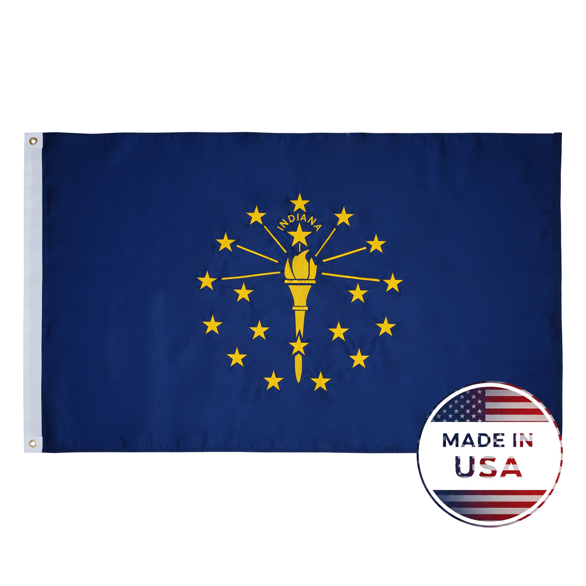 Indiana state flag made in USA with embroidered outdoor construction