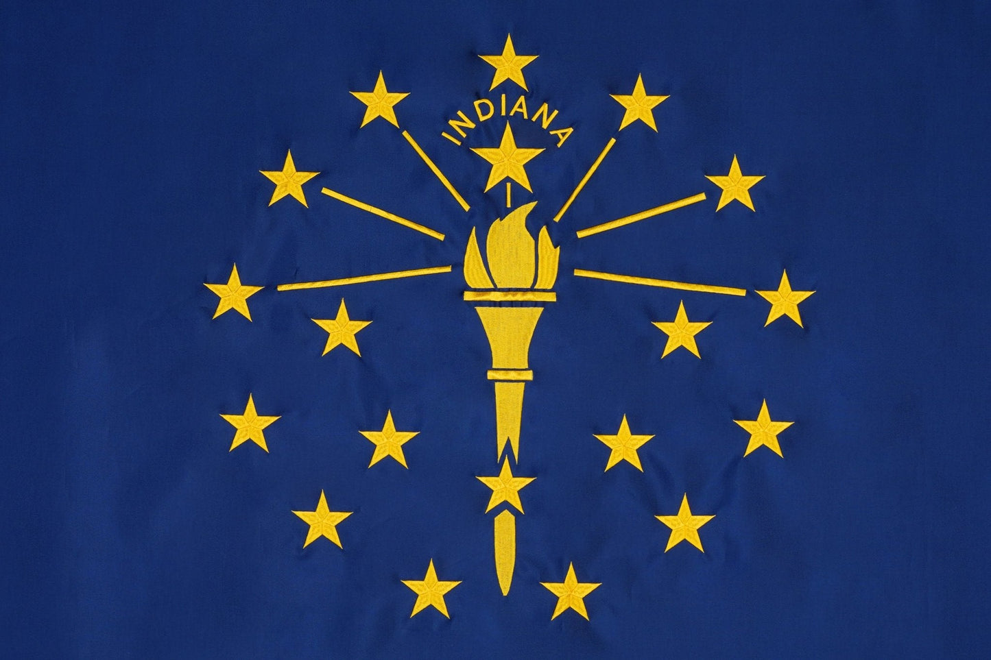 Indiana state flag embroidered detail and fabric construction