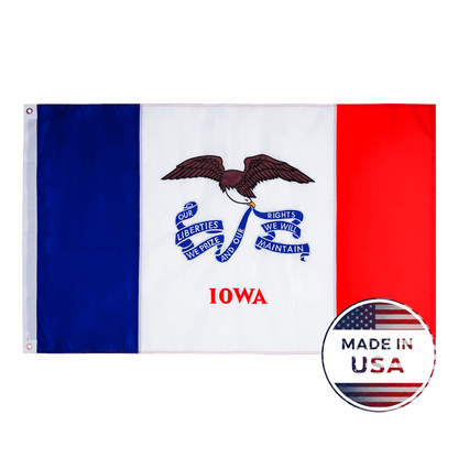 Iowa state flag made in USA with embroidered outdoor construction