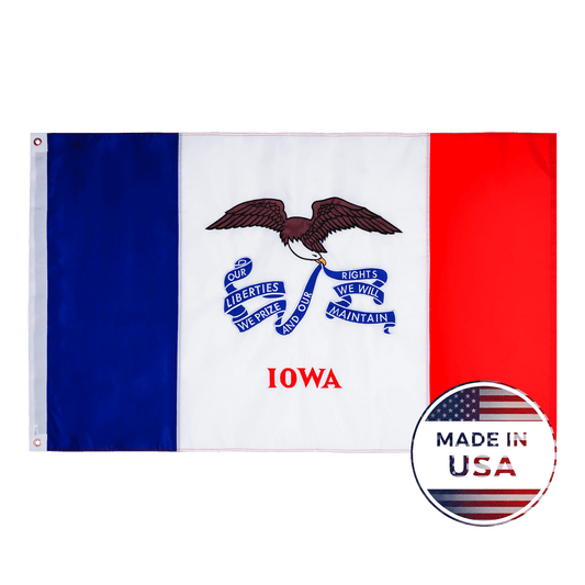 Iowa state flag made in USA with embroidered outdoor construction
