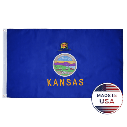 Kansas state flag made in USA with embroidered outdoor construction