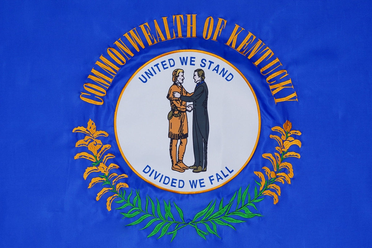 Kentucky state flag embroidered detail and fabric construction