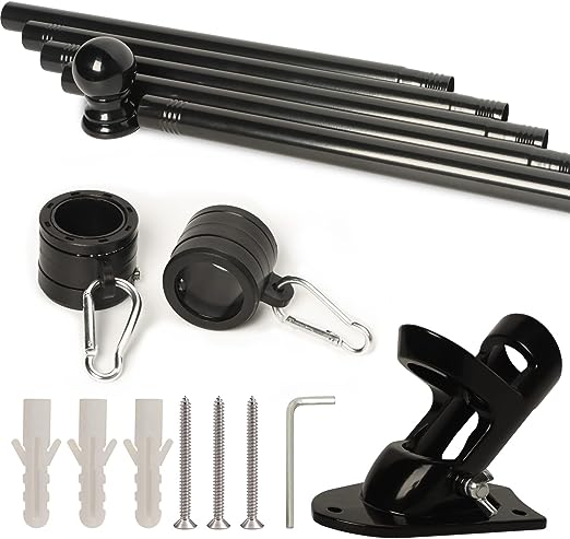 Flag Pole Kit for House - 6FT Residential / Commercial Outdoor Flagpole with Bracket, 2 No-Tangle Ball&nbsp;Bearing Rings