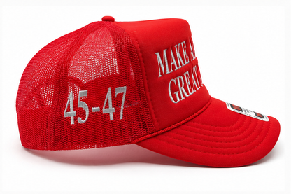 MAGA Trucker Hat – Make America Great Again 45-47 Red Mesh Cap