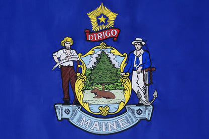Maine state flag embroidered detail and fabric construction