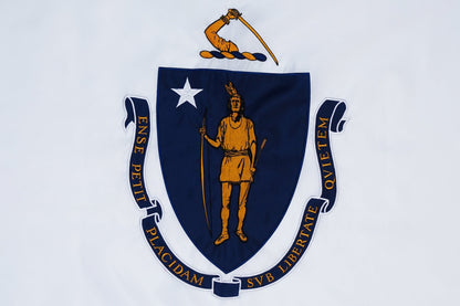 Massachusetts state flag embroidered detail and fabric construction