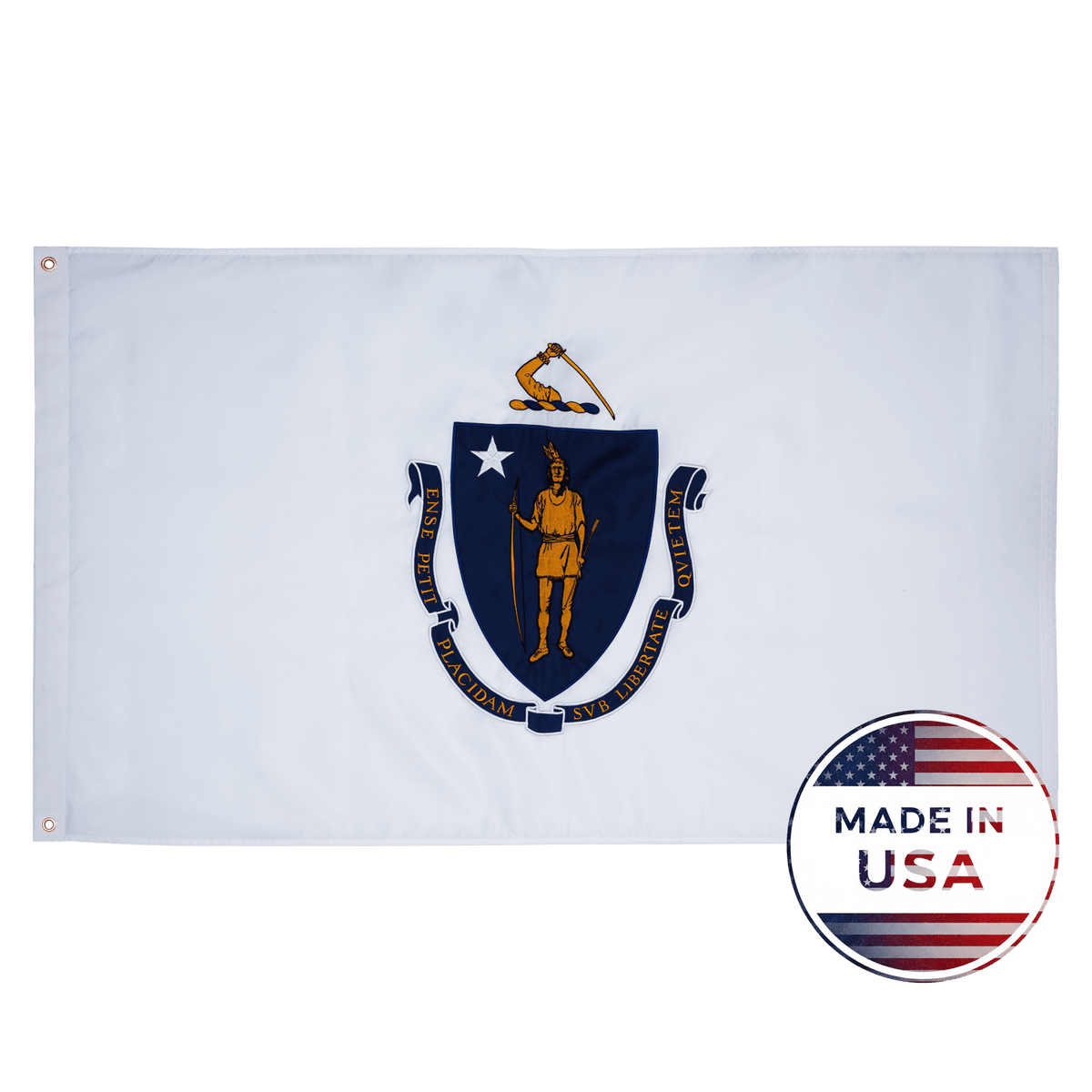 Massachusetts state flag made in USA with embroidered outdoor construction