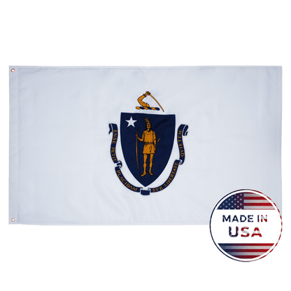 Massachusetts state flag made in USA with embroidered outdoor construction