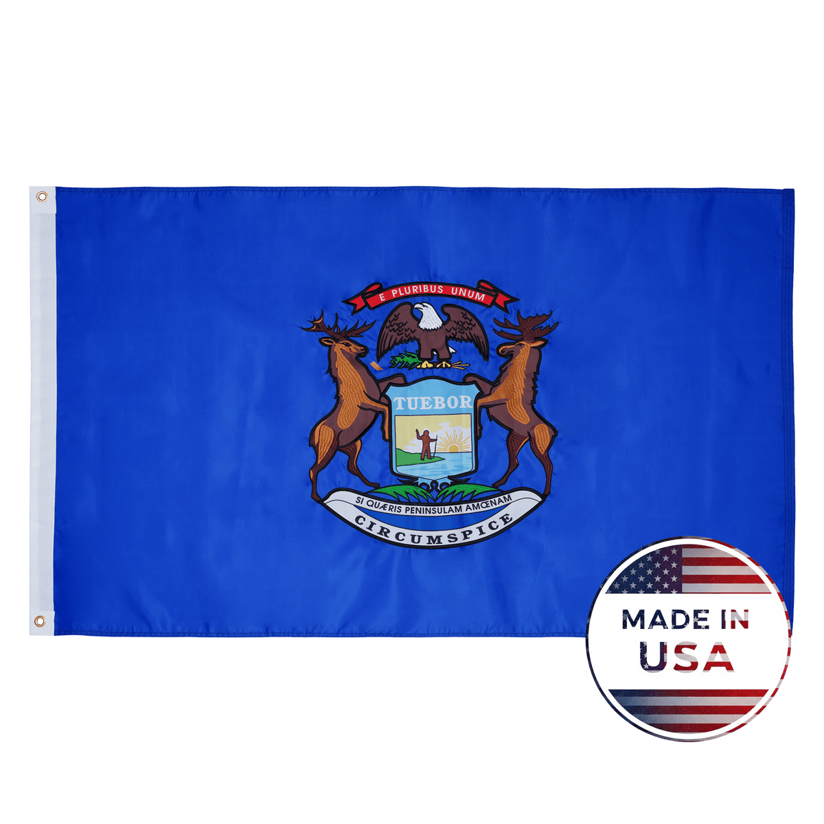 Michigan state flag made in USA with embroidered outdoor construction