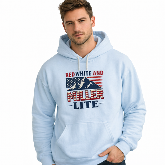 Red, White & Miller Lite Hoodie – Patriotic Beer Hoodie