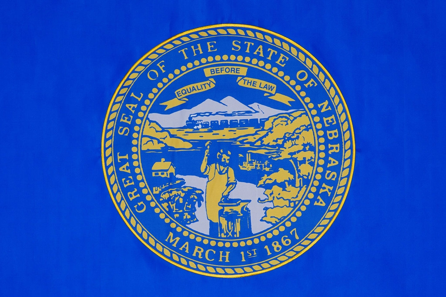 Nebraska state flag embroidered detail and fabric construction