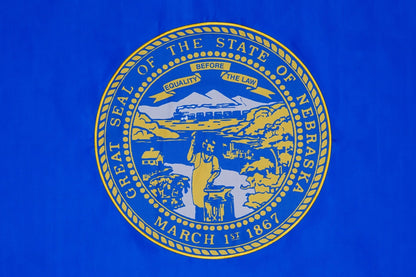 Nebraska state flag embroidered detail and fabric construction