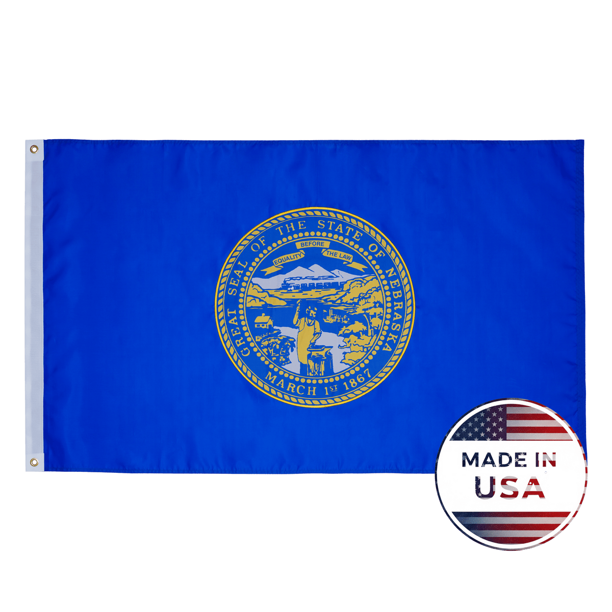 Nebraska state flag made in USA with embroidered outdoor construction