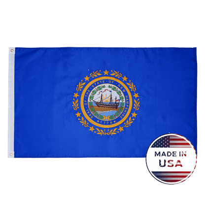 New Hampshire state flag made in USA with embroidered outdoor construction