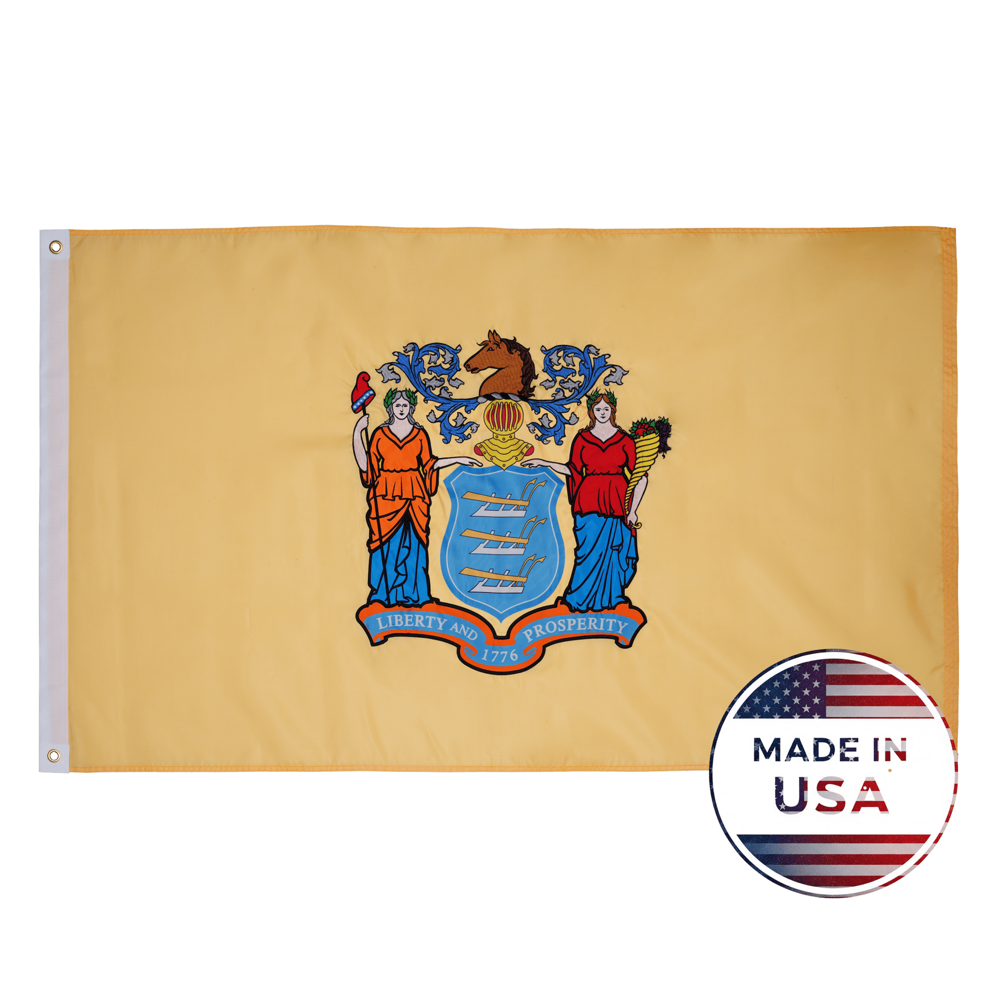 New Jersey state flag made in USA with embroidered outdoor construction