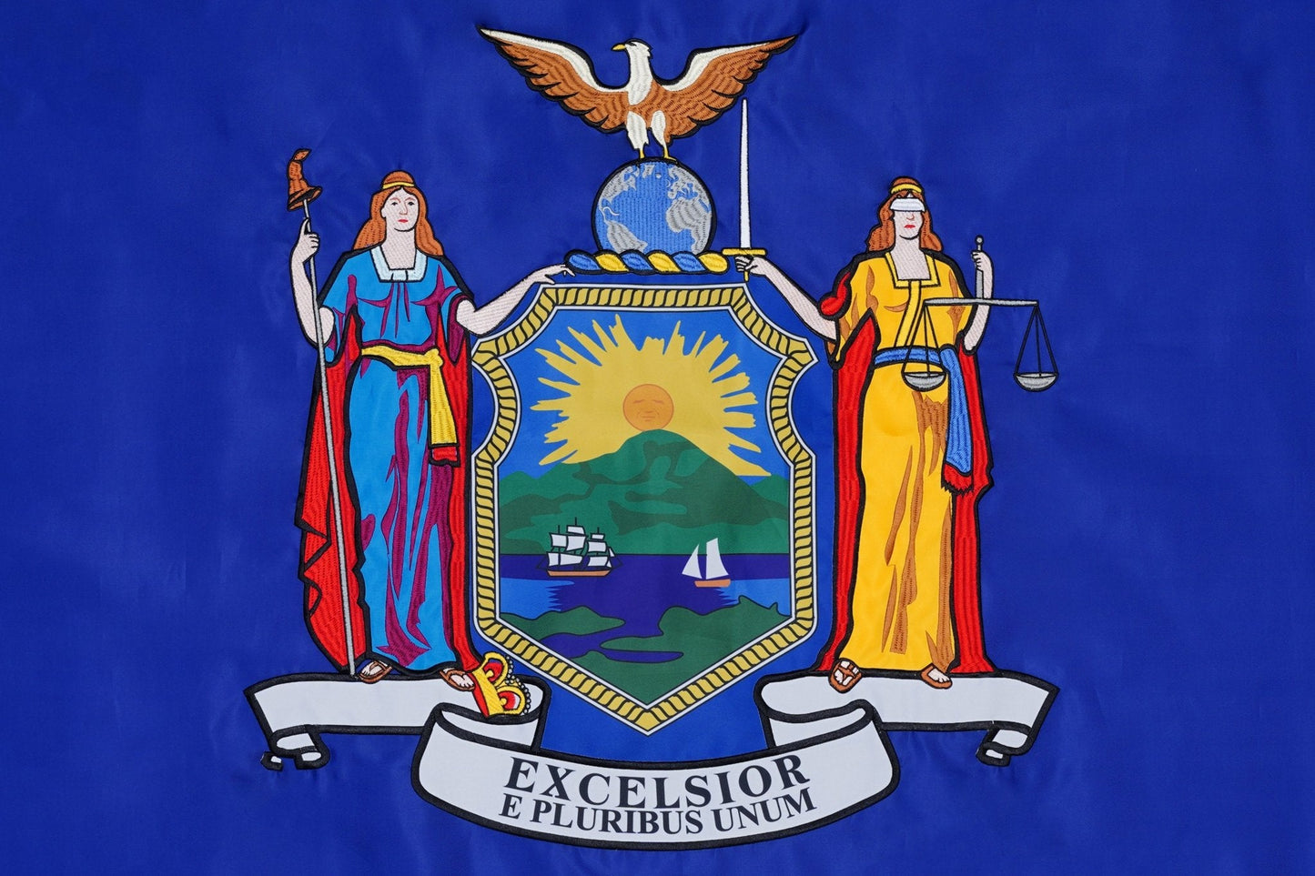New York state flag embroidered detail and fabric construction