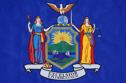 New York state flag embroidered detail and fabric construction