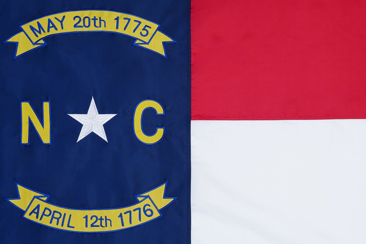 North Carolina state flag embroidered detail and fabric construction