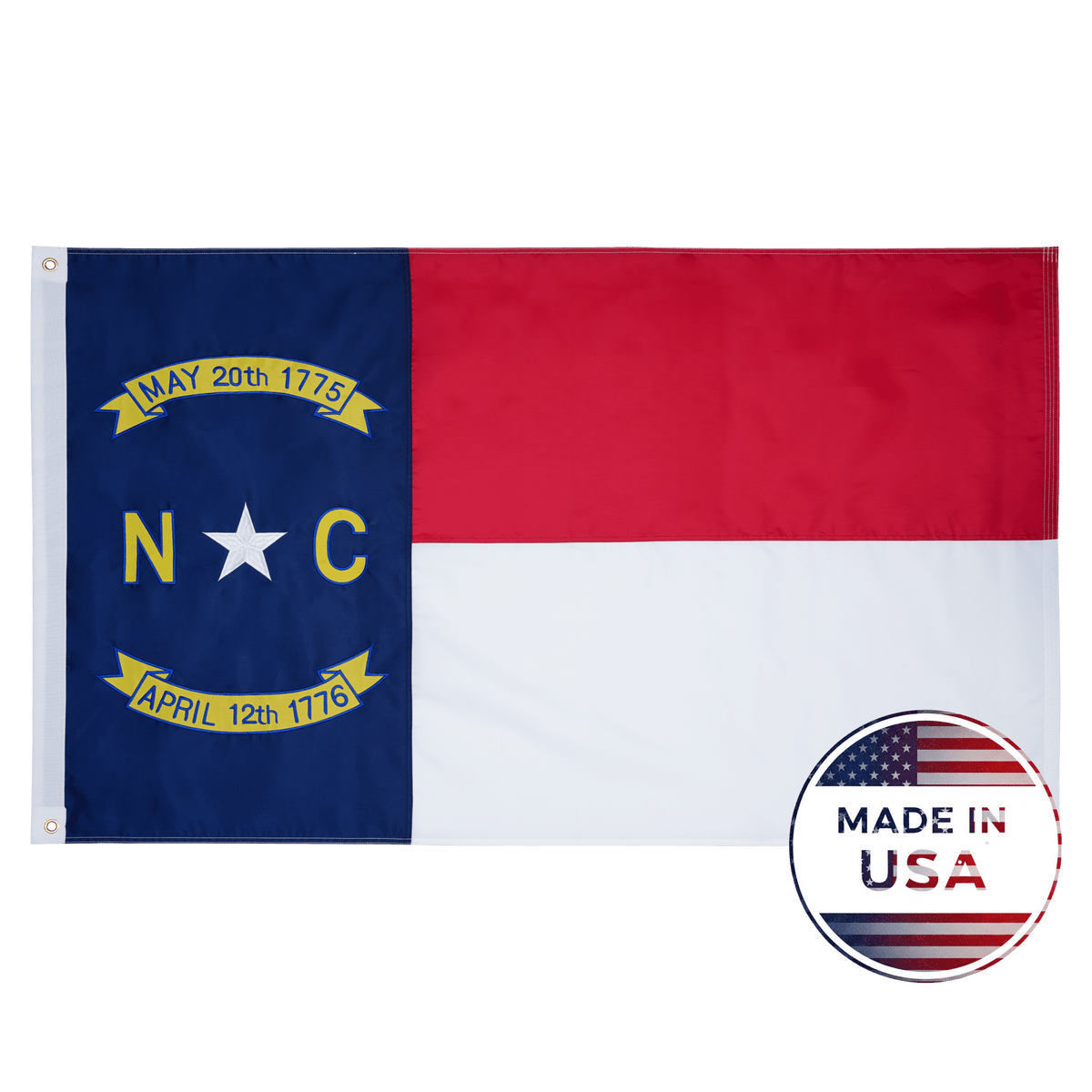 North Carolina state flag made in USA with embroidered outdoor construction