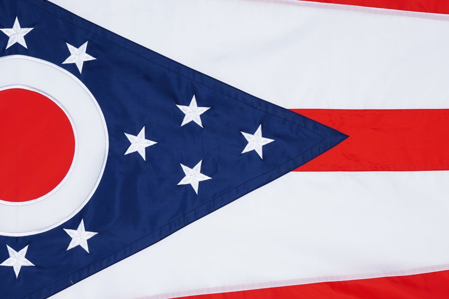 Ohio state flag embroidered detail and fabric construction
