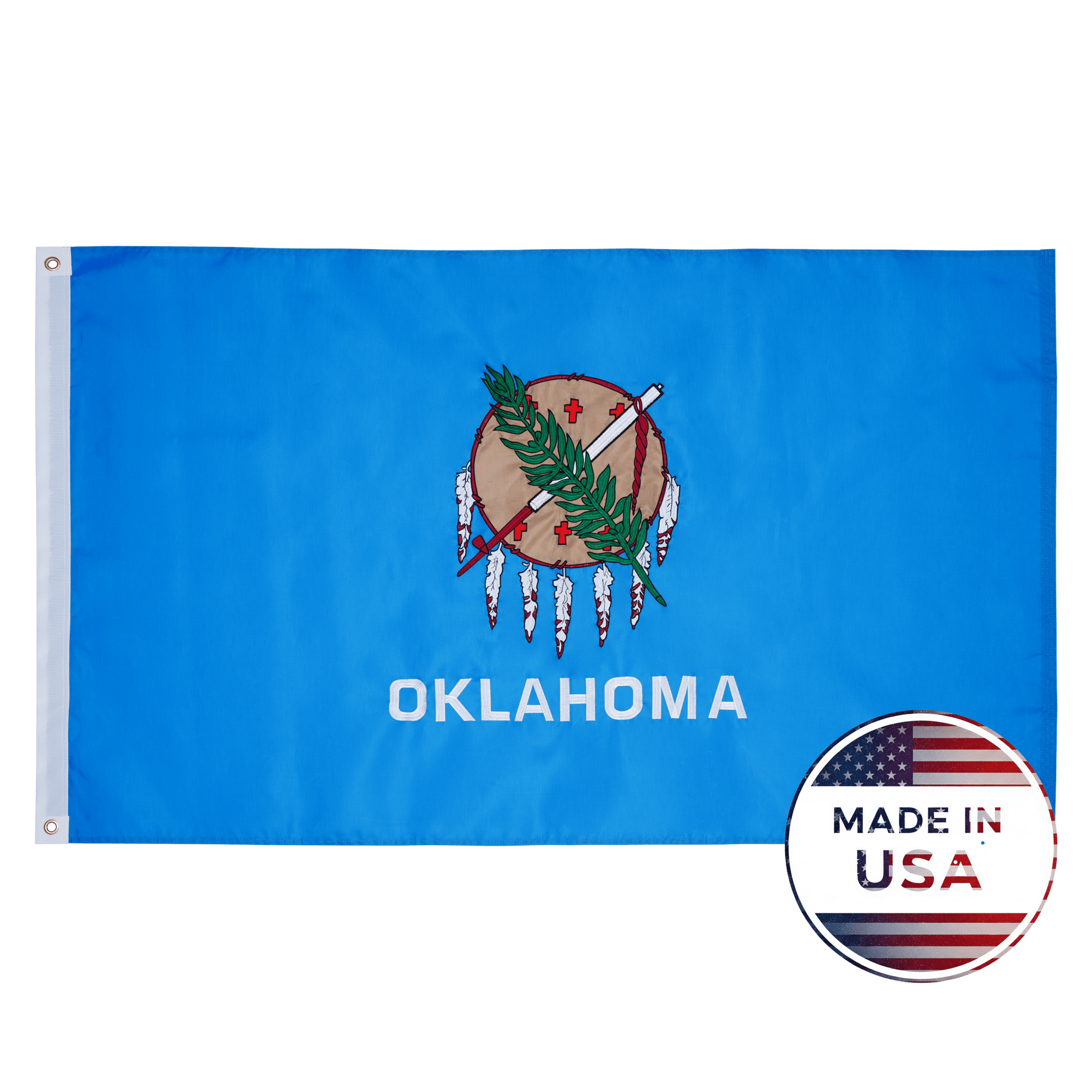 Oklahoma state flag made in USA with embroidered outdoor construction