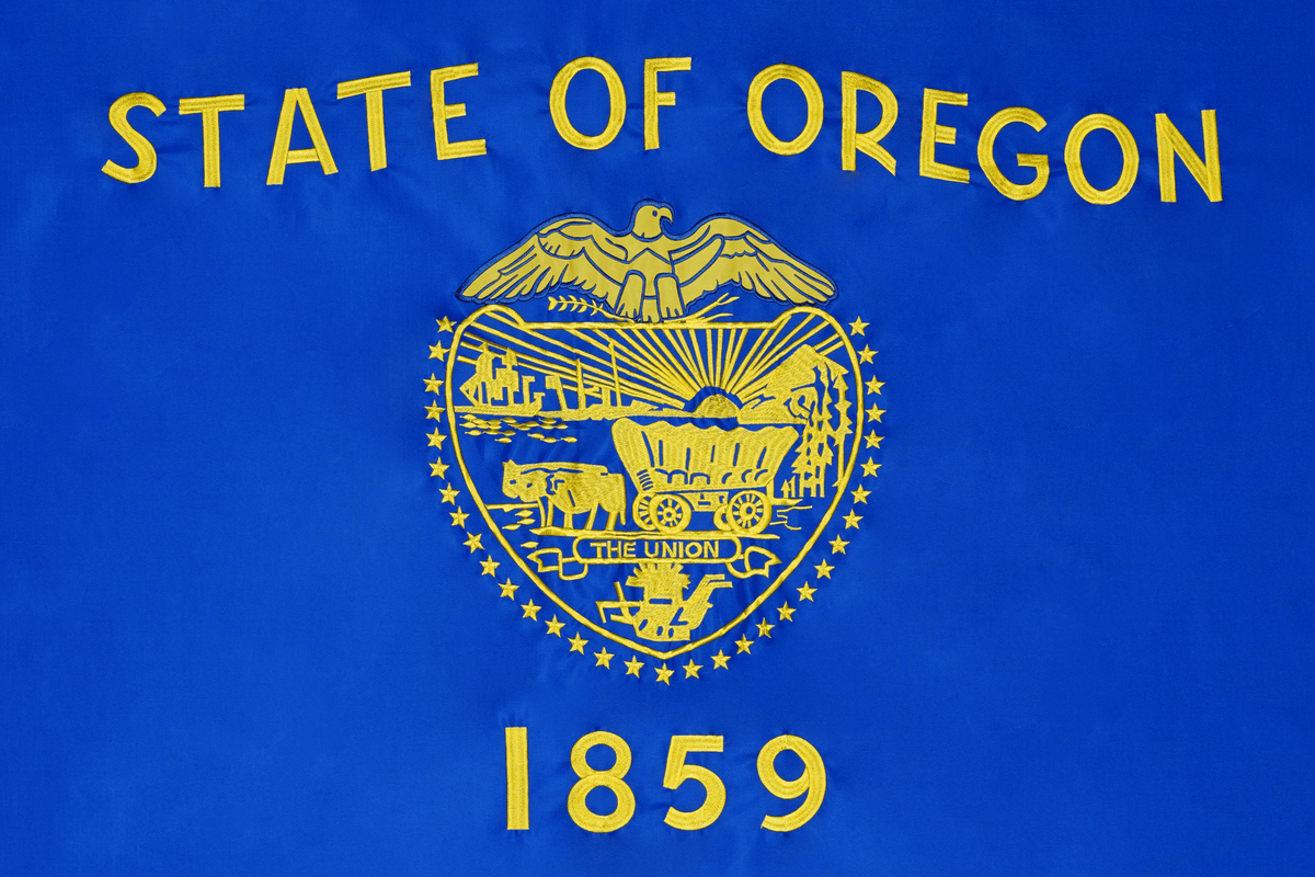 Oregon state flag embroidered detail and fabric construction