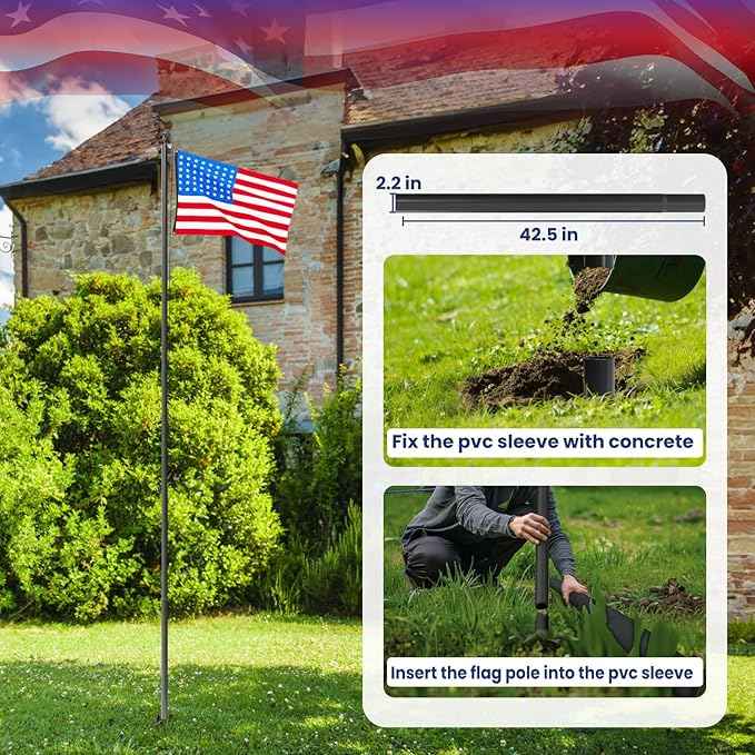 Premium Heavy Duty Flag Pole for Outside House,12 Gauge Extra Thick Aluminum Flagpole with 3x5 American Flag Outdoor, Inground Flag Pole Pole Kit for Residential Commercial