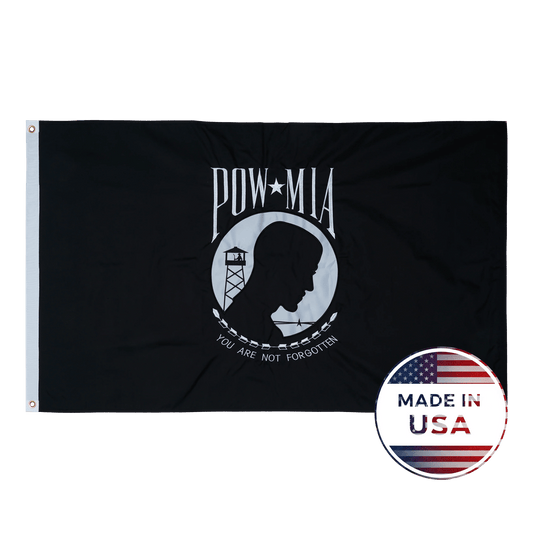 Black and white POW/MIA flag made in USA with double-sided construction