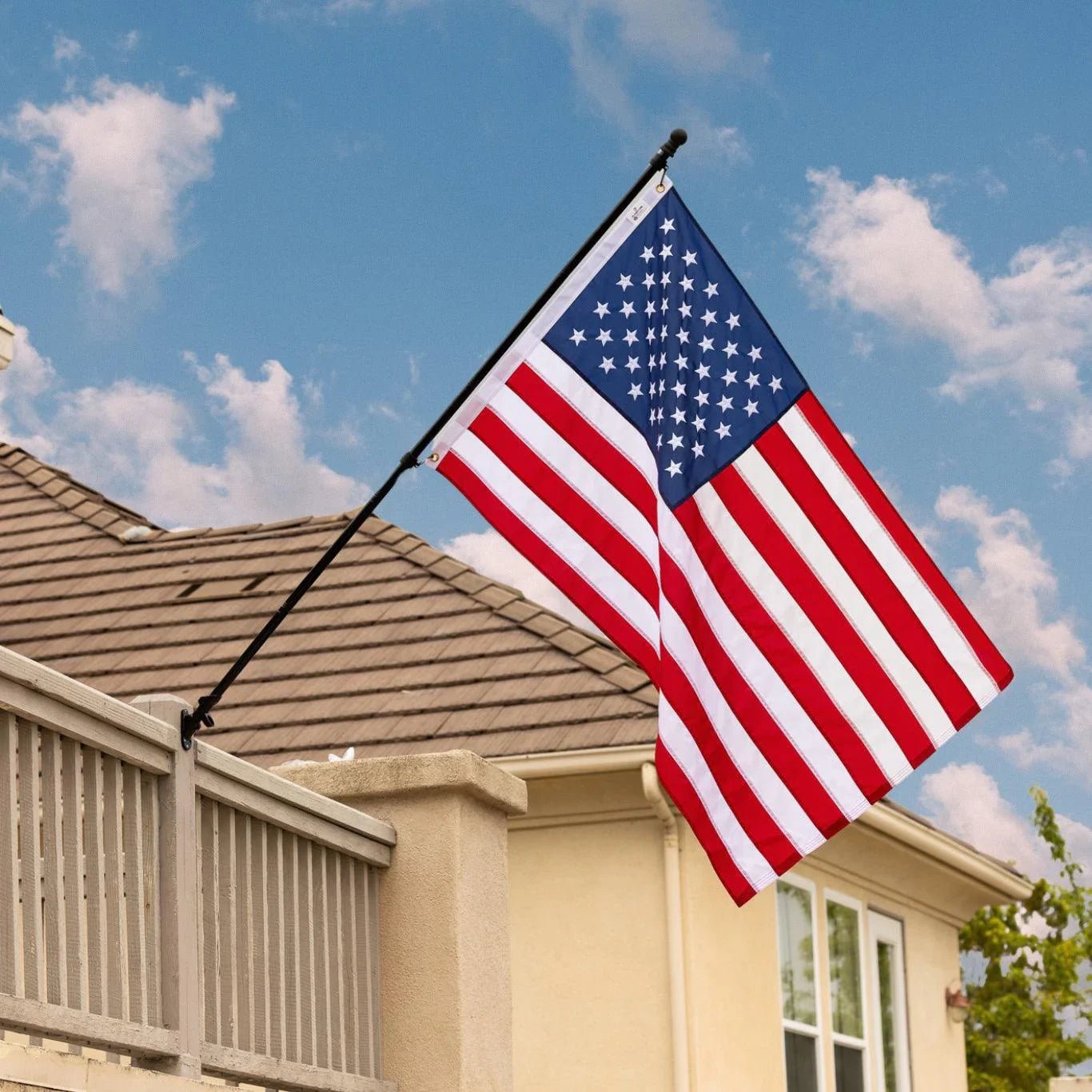 Premium American Flag Display Set - Durable US Made Flag, Pole, Mount & Aluminum Rings